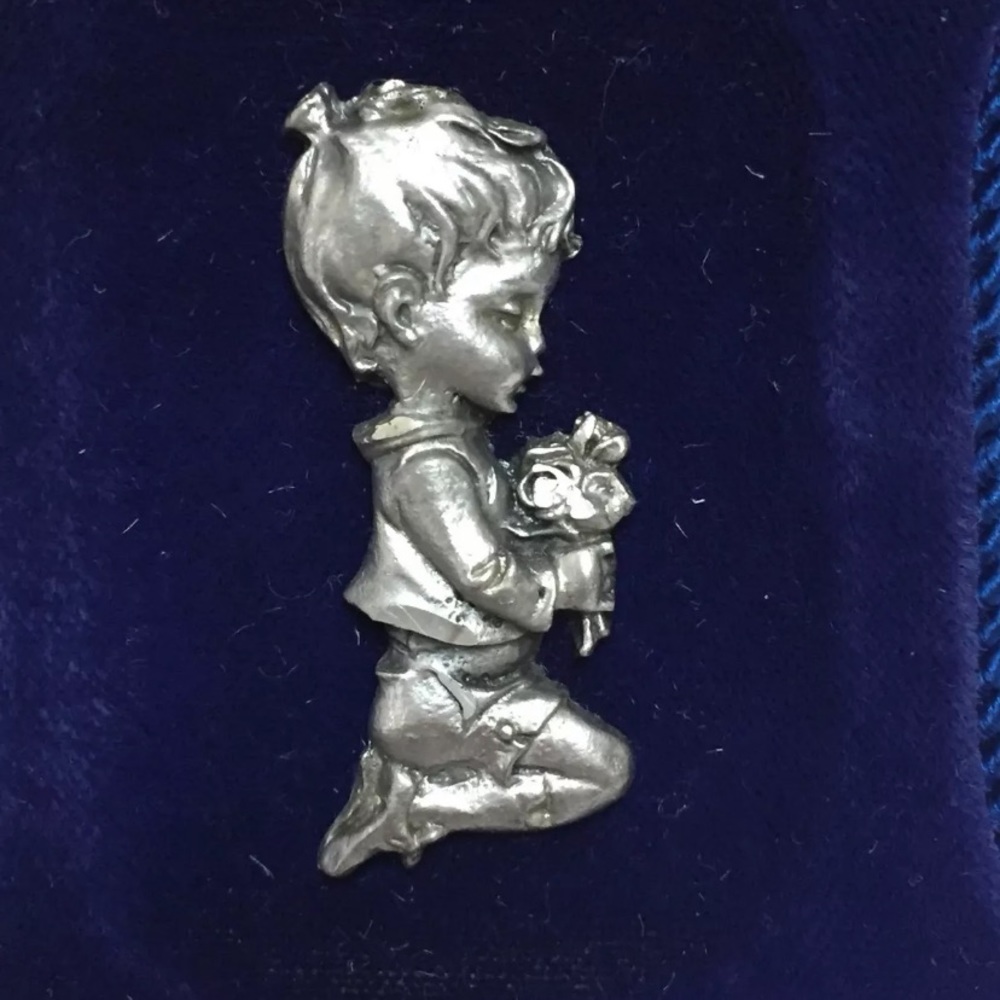Vintage Genuine Pewter Frame Mini Plaque Italy Boy